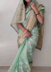 Green saree blouse with petticoat
