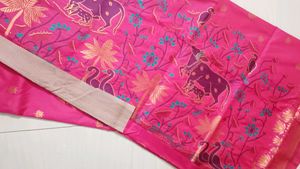 78)Pink Fabric with Bird Embroidery Saree