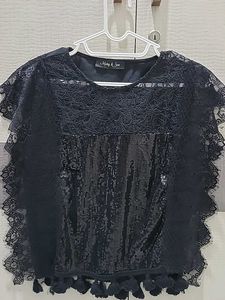 Sparkling Black Lace Tunic Top