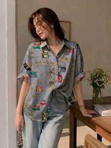 Korean Pintrest Chic Printed Button-Up Shirt