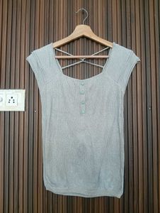 Stylish Ribbed Knit Top with Criss-Cross Back
