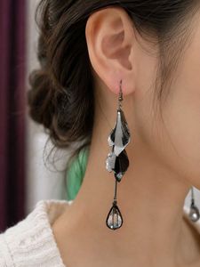 Elegant Dangle Earrings with Crystal Accents black
