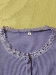 Lavender Lace Trim Crop Cardigan