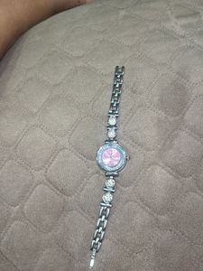 Women's Pink Dial Watch with Rhinestones