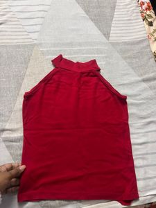 Red High Neck Cutout Sleeveless Top