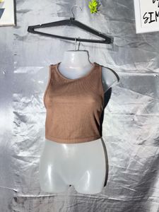 H&amp;M Brown Ribbed Crop Tank Top