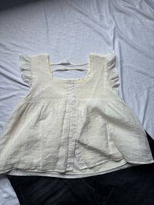Cream Ruffle Sleeve Square Neck Top