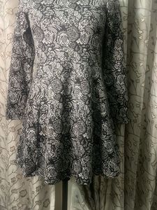 Black &amp; White Floral Print Mini Dress