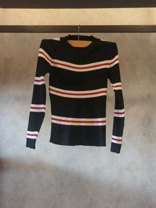 Navy Blue Striped Knit Top (S)