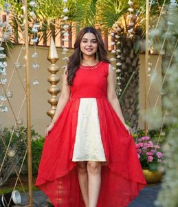 Beautiful Red High-Low Ethnic Gown
