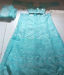 Aqua Embellished Ethnic Skirt blouse and dupatta