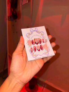Press On Nails Set - Red &amp; Pink Design