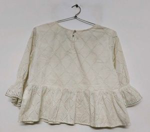 White Eyelet Peplum Top