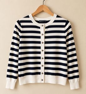 M&S Navy & White Striped Top