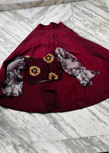 Maroon Lehenga Choli with Embellished Blouse