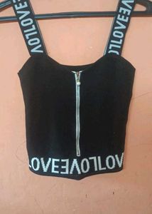Stylish Zipper Crop Top with Logo Straps