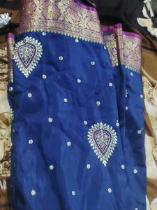 Elegant Blue Silk Saree with Embellishments