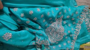 Beautiful Teal Party Wear Saree
