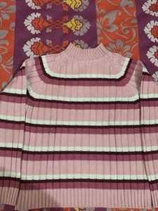 Striped Knit Turtleneck Sweater