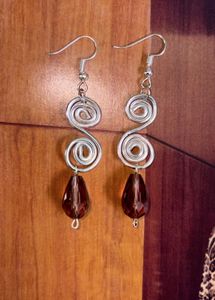 Handmade Spiral Dangle Earrings with Gemstone
