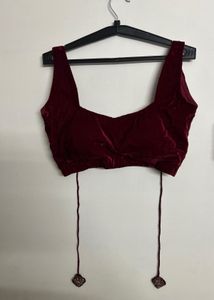 Maroon Velvet V-Neck Blouse padded