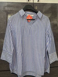 Blue & White Striped Collared Top
