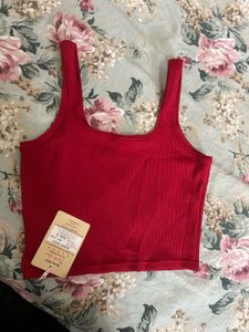 Red Ribbed Tank Top