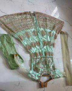 heavy bridal  Embellished Mint Green Gown
