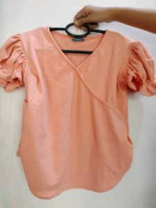 Peachy Puff Sleeve Wrap Top