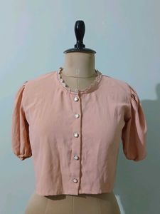 Elegant Peach Blouse with sparkly pearl button