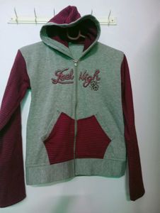 Grey &amp; Maroon Zip-Up Hoodie