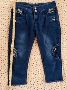 Cute Blue Denim Jeans with Ruffles