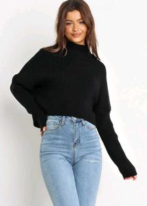 Black Turtleneck Cropped Sweater