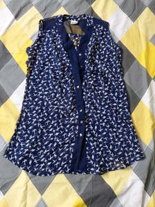 Navy Blue Bird Print Sleeveless Top