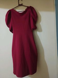 Chic Red Puff Sleeve Wrap Dress
