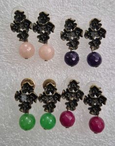 Elegant Floral Drop Earrings with Gemstone Beads