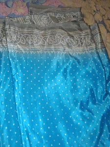 Blue &amp; Grey Bandhani Saree