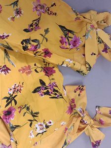 Yellow Floral Tunic Top with long bell sleeves