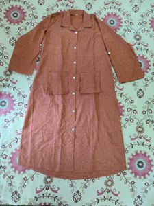 Unused Linen Stylish Rust Kurta with Pocket