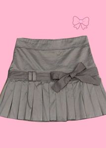 Gray Pleated Skirt with Bow Detail