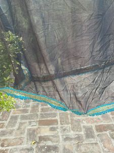 Elegant Black Saree with Blue Border