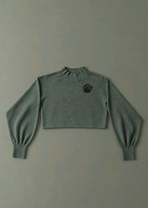 SAGE GREEN CROPPED SWEATER WITH HIGH NECK