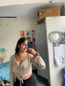 Lace-Up Knit Crop Top