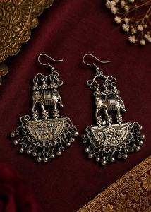 Elephant Design Oxidized Jhumka Earrings