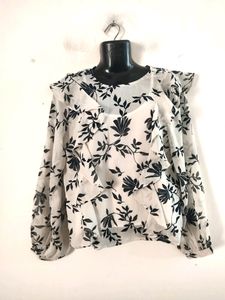White Printed Ruffled Top ( Women)