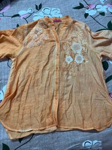 3D Embroidered Orange Kurta