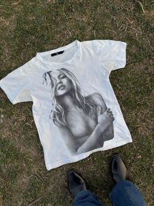 Vintage White Graphic Tee with Kate Moss Print