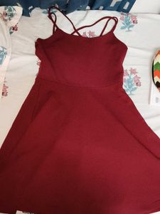 Maroon Spaghetti Strap Fit &amp; Flare Dress