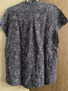 Navy Blue Ditsy Print Button-Up Shirt