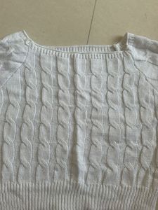 White Cable Knit Cropped Sweater